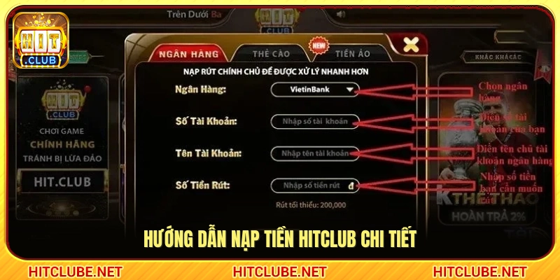 Quy trình nạp tiền vào tài khoản Hitclub từng bước